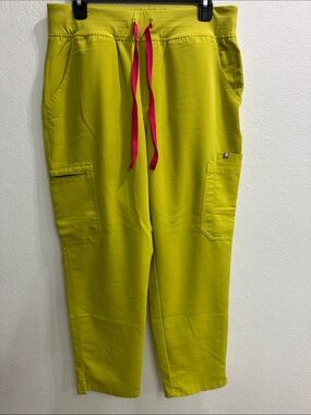 Neon Lime Cargo Figs Pants with Hot Pink Drawstring